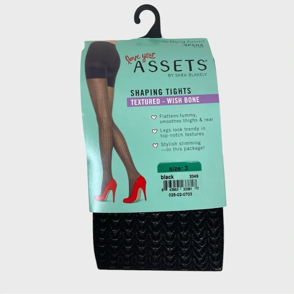 Spanx Assets NWT Black Wish Bone Textured Shaping Tights  Size 3